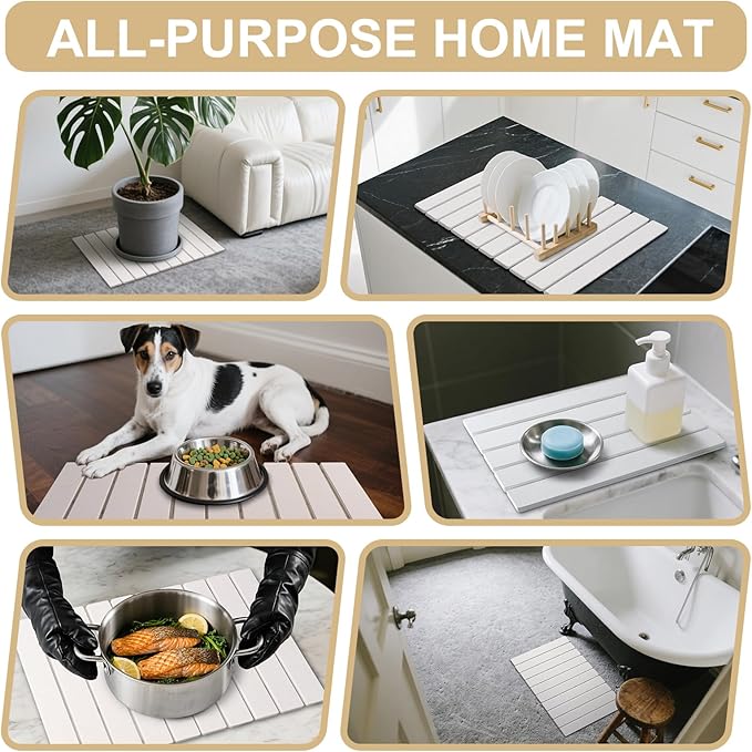 Stone Dish Drying Mat for Kitchen Counter, 23x15.3 Inch Large Fast-Absorbing Diatomaceous Earth Drying Pad, Quick Dry Foldable Stone Dish Mats for Countertop Dishes, Bottles, Cups and Utensils