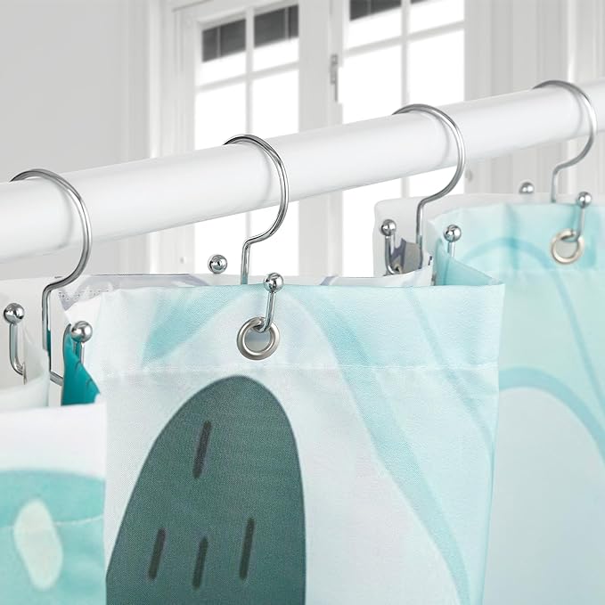 Goowin Shower Curtain Hooks, 12 Pcs Shower Curtain Rings, Durable Rust Proof Silver Shower Curtain Hooks, Shower Rings for Curtain, Double Glide Shower Hooks for Shower Curtain Rods, Chrome