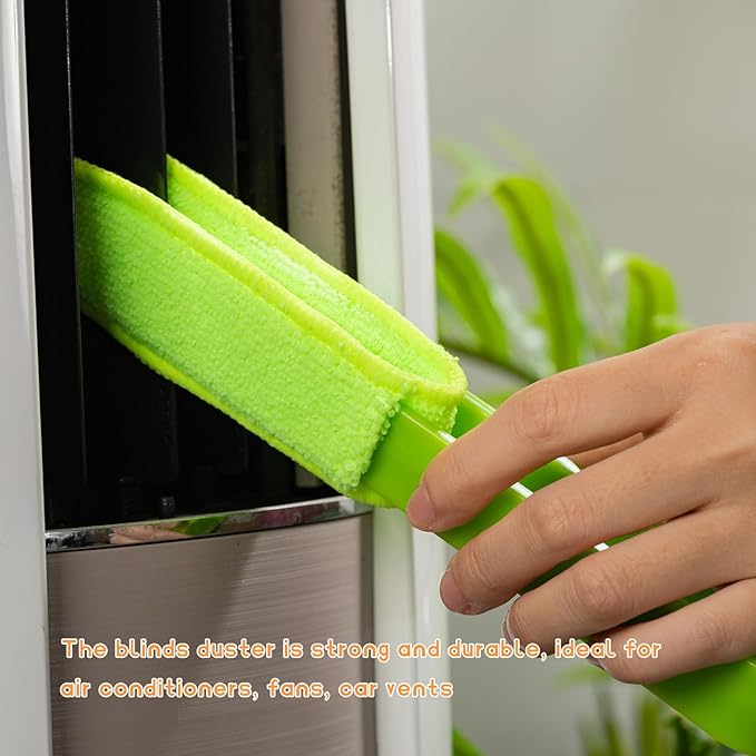 2 PCS Car Blinds Duster, Window Blind Cleaner Duster Brush with Removable Microfiber Sleeves, Multifunction Cleaning Tool for Auto Shutter Air Conditioner Vents Keyboard (Green)