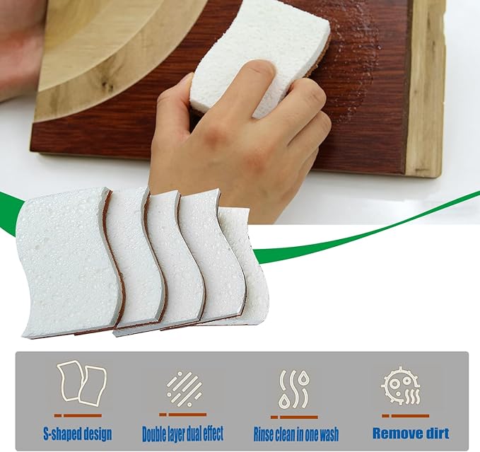 12Pcs Biodegradable Natural Kitchen Sponge - Non-Scratch Dish Sponges, Biodegradable & Compostable Cellulose with Coconut Fiber Cleaning Sponge for Kitchen, Dishes, Bathroom, Household.