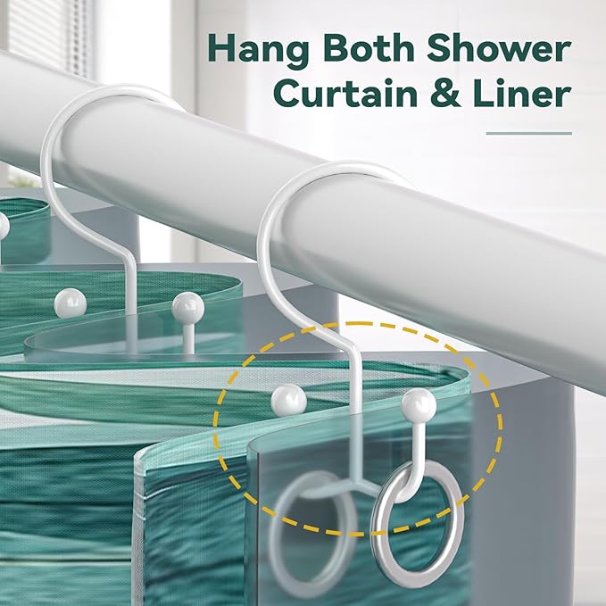 Goowin 24 Pcs Shower Curtain Hooks Rings, Durable Shower Curtain Rings Rust Proof, Double Glide Shower Rings for Curtain, Simple Shower Hooks for Shower Curtain & Liner, White