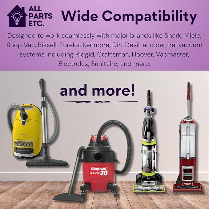 Universal Vacuum Floor Brush Kit with 2 Adapters – Fits 1.25”, 1.375” & 1.5” Connections – Compatible with Shark, Miele, Shop Vac, Bissell, Kenmore, Eureka, Dirt Devil & More