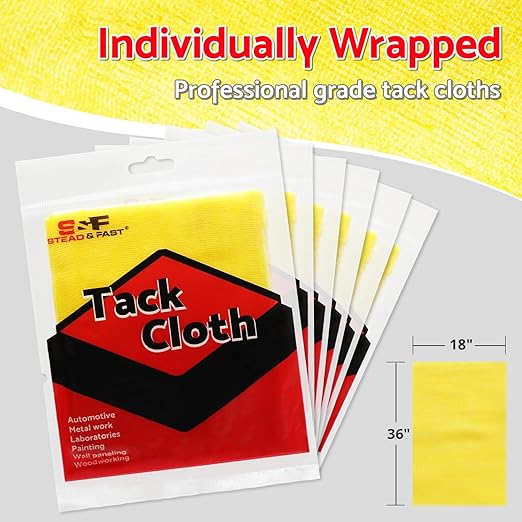 S&F STEAD & FAST Tack Cloth, 6-Pc, Heavy Duty High Density 28×24 Mesh, Tack Cloths for Removing Dust from Woodworking, Tighter Weave Large Tac Cloths 18" x 36", Wax and Silicone Free Tac Rags