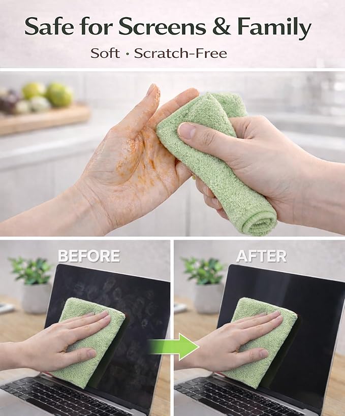 Microfiber Cleaning Cloth Roll - 100 Pack Tear Away Microfiber Paper Towels, Reusable, Washable, Scratch-Free, Kitchen Towels for Car, Home, Kitchen, Glass, Dishes(Bean Green)