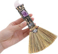 Rose Quartz Witch Broom - Witchcraft Supplies Mini Witches Broomstick with Amethyst Clusters Altar Supplies with Natural Healing Crystals Wiccan Supplies Meditation Therapy Decor