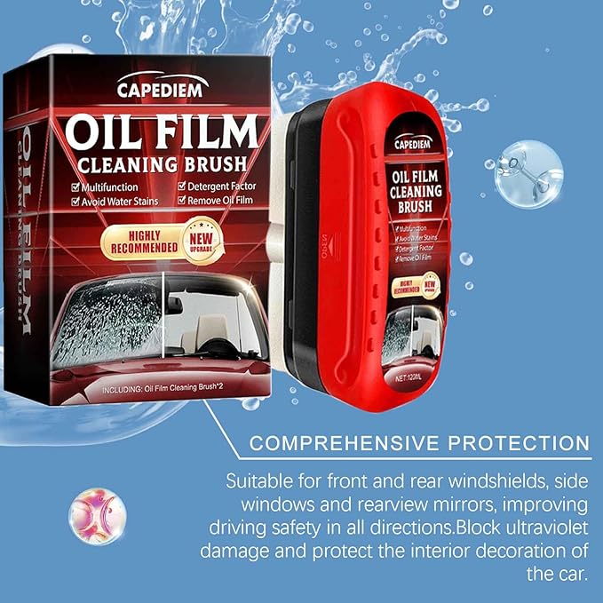 CAPEDIEM 2026 NEW Automotive Oil Film Cleaning Brush for Car Windows,Glass Cleaning Board, Suitable for Windshield Glass Oil Film Remover, Car Windshield Cleaner (red)