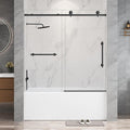 Frameless Tub Sliding Door,5/16"(8mm) Bathtub Shower Door with Soft-Close & Anti-Leak,Nano Coating Anti-Explosion Film SGCC Tempered Glass 55"-60" W x 60" H,Matte Black
