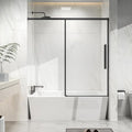 Semi-Frameless Sliding Bathtub Door 60" W x 58" H, 1/4" Clear Tempered Glass, Reversible Installation, Stainless Steel Hardware, Matte Black Finish, Space-Saving Glass Tub Shower Door for Bathrooms