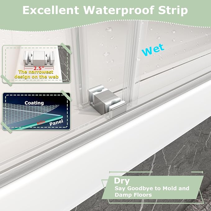 55"-60" W x 76" H Frameless Shower Door, Double Sliding Shower Door,5/16"(8mm) Clear Tempered Glass,Easy Sliding Shower Door with Explosion-Proof Film (Brushed Nickel 60" Wx76 H)