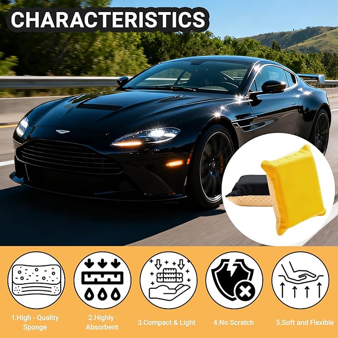 2-Pack Sponge - Window Cleaner Tool for Car Windshield, Mirrors, Glass - Non-Scratch, Super Absorbent Window Cleaning Sponges - Car Cleaning Supplies