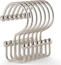 Goowin Shower Curtain Hooks, 12 Pcs Shower Curtain Rings, Durable Shower Curtain Rings Rust Proof, Double Glide Shower Rings for Curtain, Simple Shower Hooks for Shower Curtain & Liner, Brush Nickel