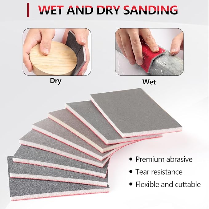 32-Pack 3x4 Inch 800 Grit Hook & Loop Sanding Sponges - Wet/Dry Foam Pads for Fine Surface Smoothing on Wood, Metal & Automotive