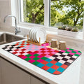 Checkered Dish Drying Mat (Colorful Chessboard, 24" x 16") for Kitchen Counter Coffee Mat Bar Accessories,Fit Uder Pot, Dish Rack,Hide Stain,Absorbent Easy Clean Colorful Dish Rack Pad