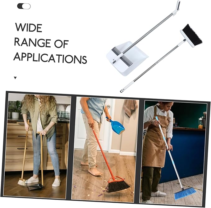 FRCOLOR Long Handle Broom and Foldable Dustpan Set Lightweight Stainless Steel Broom with Comb Teeth Ergonomic Design for Efficient Floor Cleaning for Home and Office