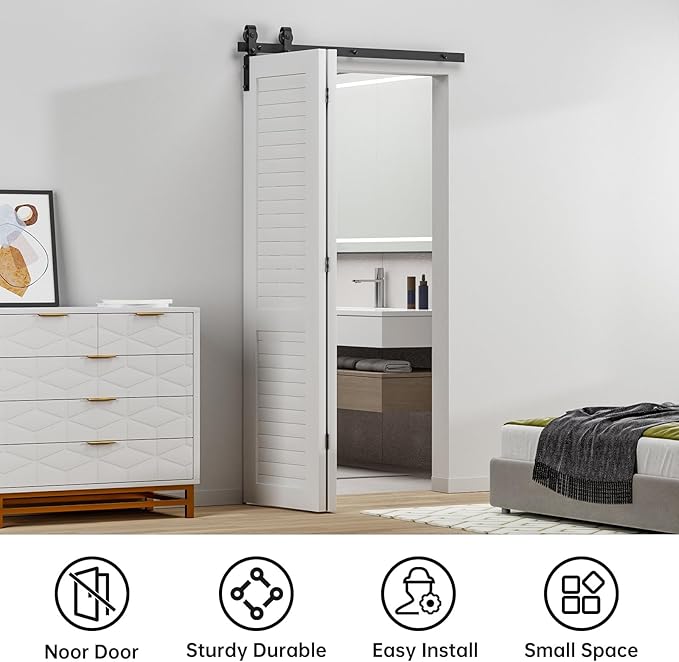 48" Bi-Folding Sliding Barn Door Hardware Track Kit,Smoothly&Quietly,Side Mounted Black Roller,Easy Install,Door Not Included [Fit Double 22" Bifold Doors]