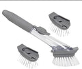 Soap Dispensing Dish Brush with Holder, Kitchen Pot Pan Scrub Brush Set with Replaceable Brush Head, Sink Cleaning Brush with Storage Tray (3-piece Brush Head Set)