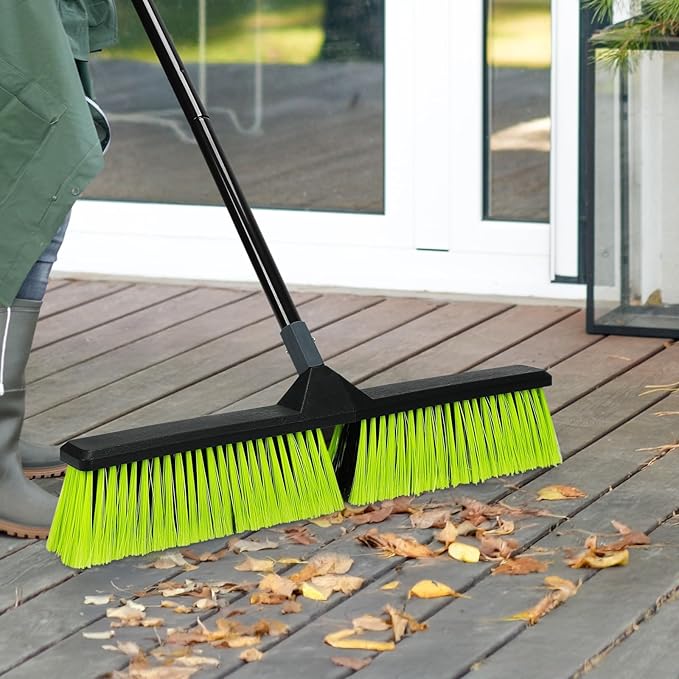 24-Inch Push Broom Outdoor with Stiff Bristle, Heavy Duty Broom Brush with 63” Long Handle for Deck Patio Driveway Garage Warehouse Shop Floor Sweeping & Scrubbing