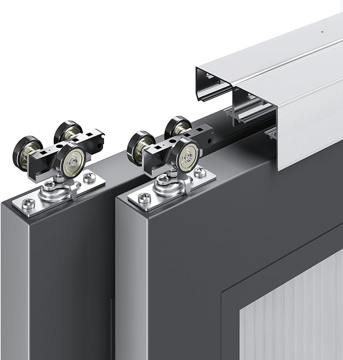 EaseLife 5FT/60in Bypass Double Sliding Pocket Door Hardware Kit,Commercial Grade,Aluminum,Bypassing Closet Doors Track for 2 Door System,Slide Smoothly Quietly,Easy Install,No Doors