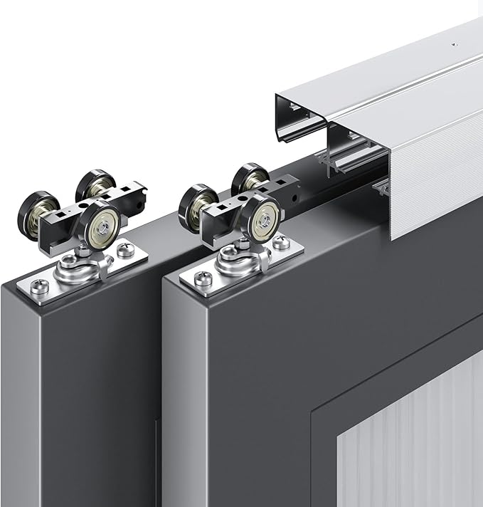 EaseLife 8FT/96in Bypass Double Sliding Pocket Door Hardware Kit,Commercial Grade,Aluminum,Bypassing Closet Door Track for 2 Door System,Slide Smoothly Quietly,Easy Install,No Doors