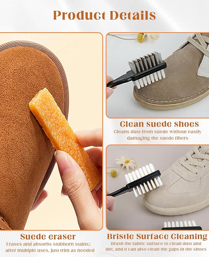 8PCS Suede Eraser and Brush Kit, Soft Cleaner for Shoes Jacket Nubuck Removing Stains