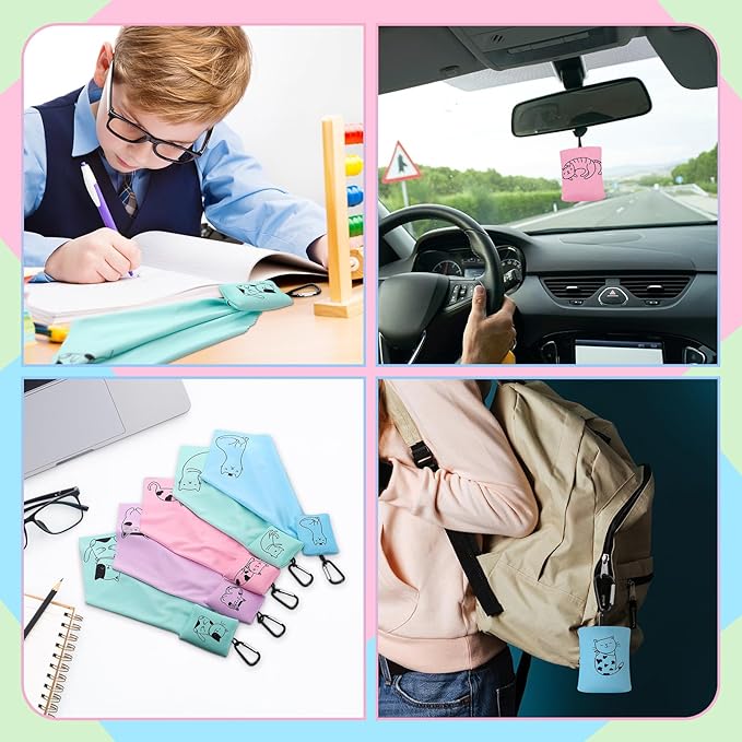 10 Pcs Microfiber Cleaning Cloth with Open Pouch Hanging Ring 8'' x 7.8'' Cute Kitty Cat Design Microfiber Cloth Soft Glasses Cleaner for Eyeglasses Camera Lens Cell Phone Screens Glasses