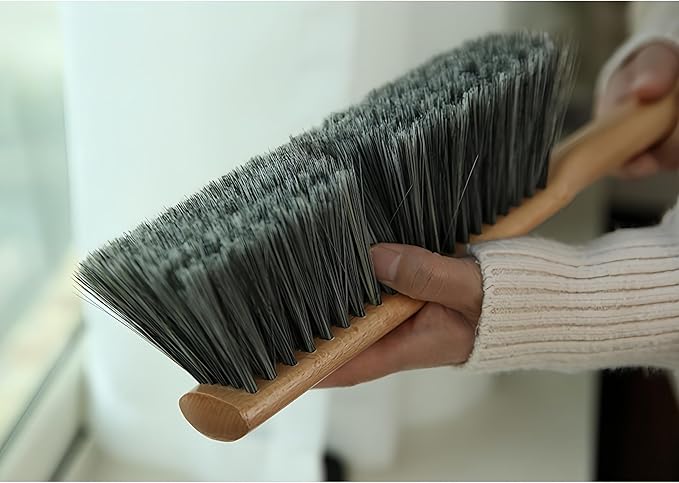 Soft Bristle Hand Brush Wooden Handle for Woodworking Shop Bench, Sawdust Removal Non-Scratch 14 Inch Long (Gray)