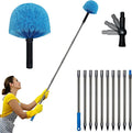 12 Ft Duster, Cobweb Duster with Extension Pole, Medium Stiff Bristles Cobweb Duster Head & 12-Feet Stainless Steel Pole Ceiling Fan Duster with Universal Joint for Outdoor Indoor Cleaning