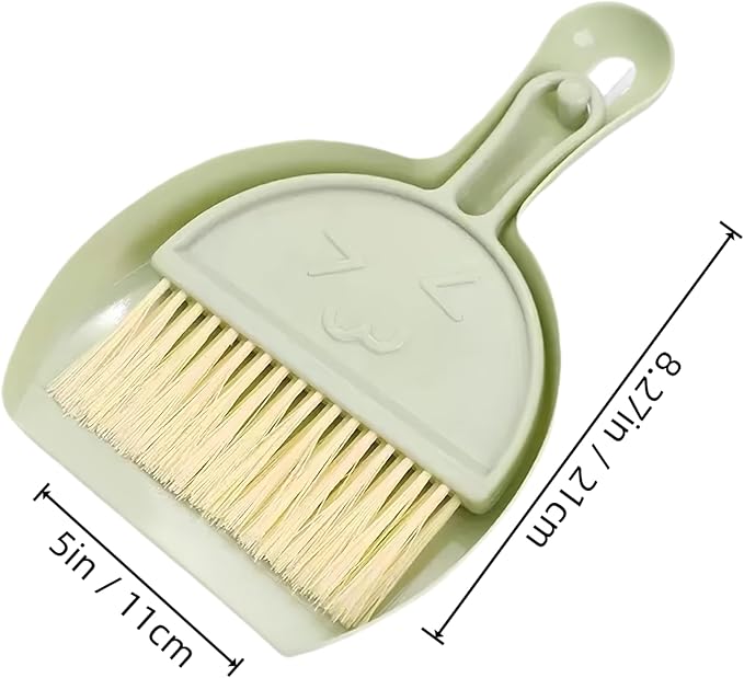 Mini Broom and Dustpan Set (3 Pieces) + Three-Color Cleaning Cloth, Suitable for Cleaning car interiors, Sofas, Kitchens, tabletops, Dining Tables and Desktop Keyboards (Pink, Blue, and Green)
