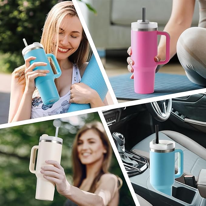 ALINK Black Replacement Straws for Stanley 30 oz Tumbler, DISHWASHER SAFE, 6 Pack Reusable Plastic Straws Compatible with 30oz Stanley Adventure Quencher Cups, Plus Brush