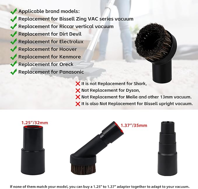 RDEXP Round Dust Brush 25mm Horse Hair 1.25" Vacuum Attachment Replacement,Perfect for Vacuuming Sofas and Baseboards,Use a Rubber Will Help It Fit Better