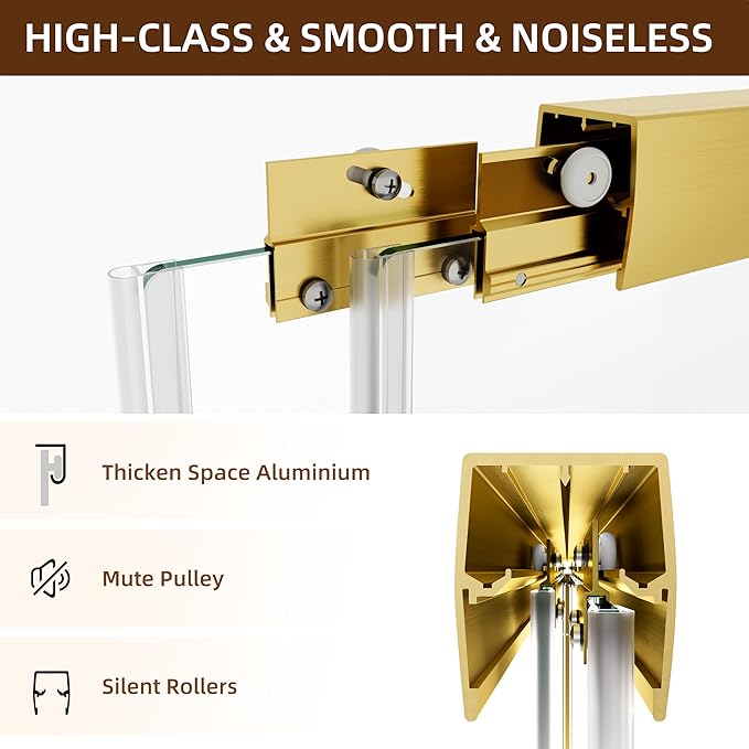 Shower Door,56-60" W x 70" H Semi-Frameless Double Sliding Glass Shower Door with 1/4'' (6mm) Clear SGCC Tempered Glass,Bypass Shower Enclosure,Brush Gold