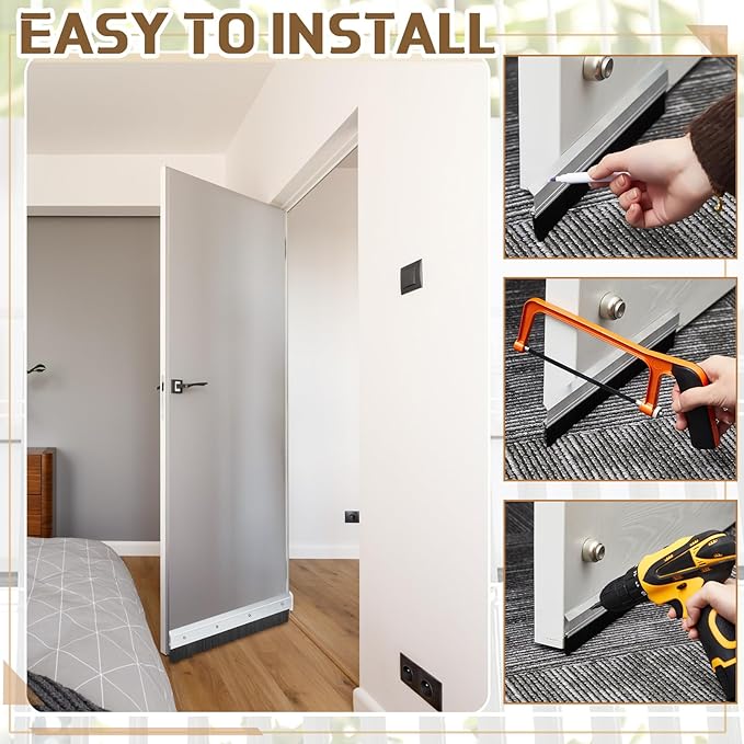 Hushee 4 Pcs 2x36 Inches Brush Door Sweep for Exterior, Aluminum Commercial Door Sweep Bottom All-Season Alloy Brush for Exterior and Interior Sealing Gaps Keeps Out Cold Air, Dust (Silver and Black)