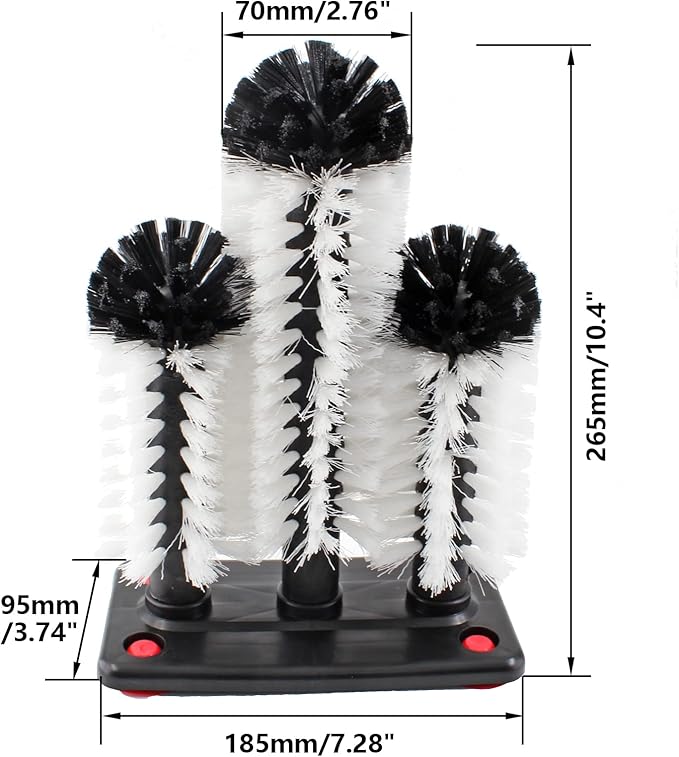 3 Brush Bar Glass Washer with Suction Base, Commercial Brush Cleaner Bristle Brush for Kitchen Bar Beer Cup, Long Leg Cup, Red Wine Glass