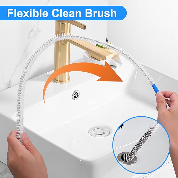 2 Pack Flexible Drain Cleaning Brush, 23.6inch Long Drain Clog Remover Tool with Nylon Bristles Rust-Resistant Sink Unblocker Tool for Toilet Kitchen Shower Sewer Tub
