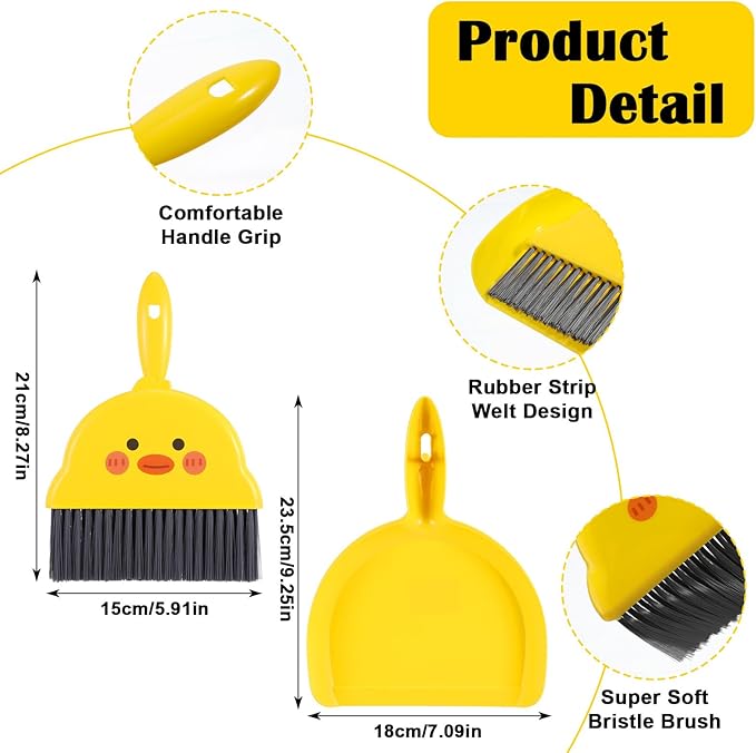 Small Dustpan and Brush Set Yellow Small Hand Broom and Dustpan Set, Mini Dust Pan Brush Sets, Cute Mini Hand Broom Portable for Home Cleaning Drawers Desktop Sofas Pet Areas Guinea Pig Cages