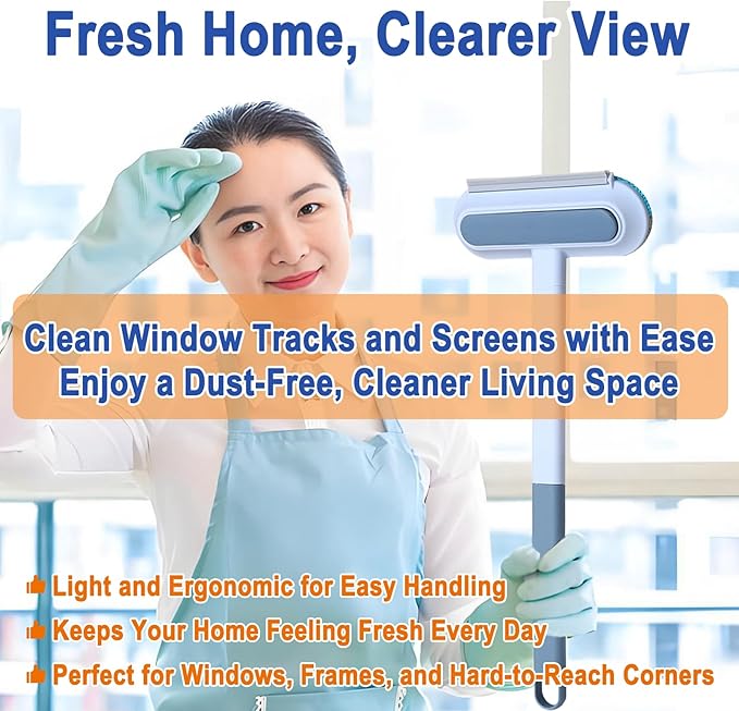 6-in-1 Window Track & Screen Cleaning Kit – Detachable Brushes, Squeegee, Microfiber Cloth & Spray Bottle for Home Window Cleaning