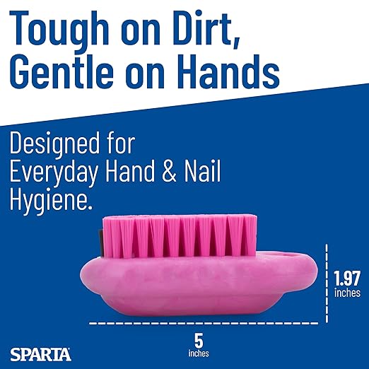 SPARTA Nail Scrub Brush Commercial-Grade, Heavy-Duty Hand and Fingernail Brush with Stiff Bristles for Gardeners, Mechanics, And Foodservice Personnel, Plastic, 5 Inches, Pink