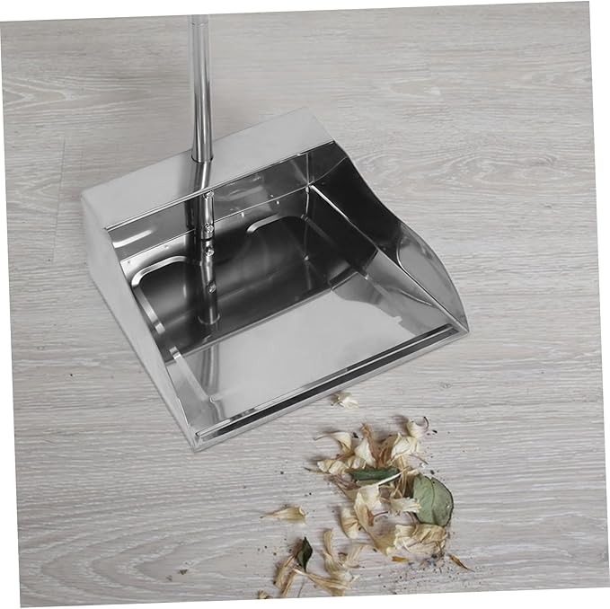 Heavy Duty Long Handled Dust Pan Ergonomic Stand Up Trash Dustpan for Home Garage and Lobby Extra Capacity Stainless Steel Construction No Bending Required
