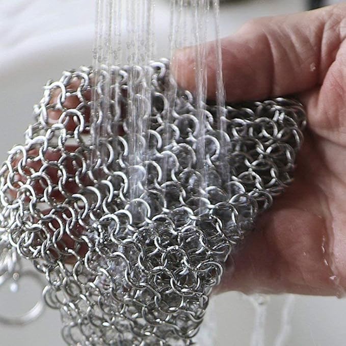 Cast Iron Cleaner 8"x6" 316L Stainless Steel Chainmail Scrubber for Griddle Skillet Dutch Oven Wok Stainless Steel Pot Cast Iron Pan