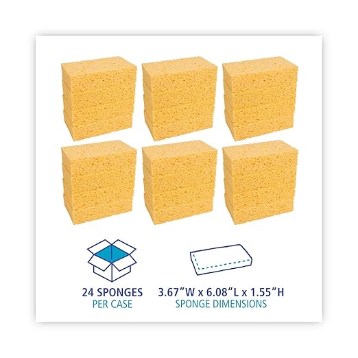 Boardwalk Medium Cellulose Sponge, 3.67 X 6.08, 1.55" Thick, Yellow, 24/carton