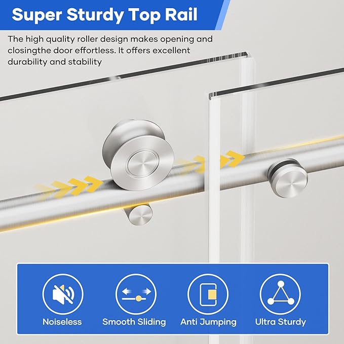 Zenith Shower Door,60 in W x 74 in H Frameless Shower Door with Handle and Seal Strip for Waterproof, 8mm Thickness Glass with Anti Explosion Film and SGCC Certificate,Brushed Nickel