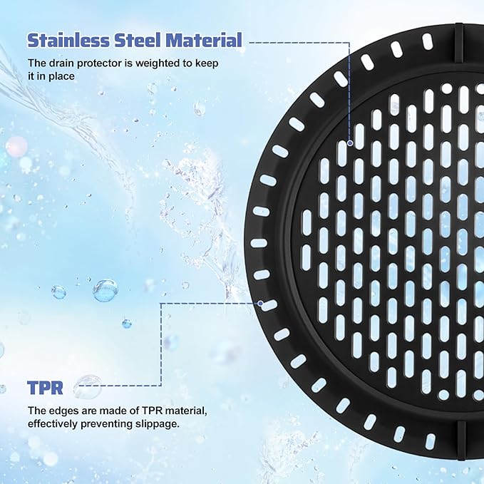 Shower Drain Hair Catcher/Strainer/Cover/Filter/Trap, Weighted Metal Hair Trap Stopper Sink Drain Protector Black
