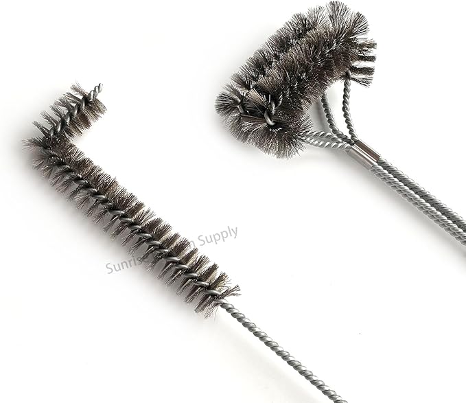SUNRISE Fryer Brush with Long Handle (Stainless Steel, L, Double Brush, and Rubber Handle Cleaning Rod)