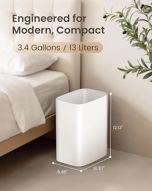 Cesun Small Bathroom Trash Can, 3.4 Gallon Metal Garbage Can, Slim Stainless Steel Waste Basket for Dorm, Bedroom, Office, Toilet, Near Desk, Under Sink (White)