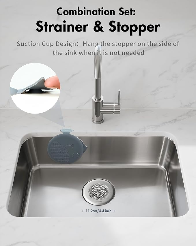 Revolutionary Kitchen Sink Drain Strainer & Sink Stopper/Patented Reversible Kitchen Sink Strainer, Anti-Clogging Sink Strainer Basket, Handmade Kitchen Gadgets, 304 Stainless Steel & Rust-Proof