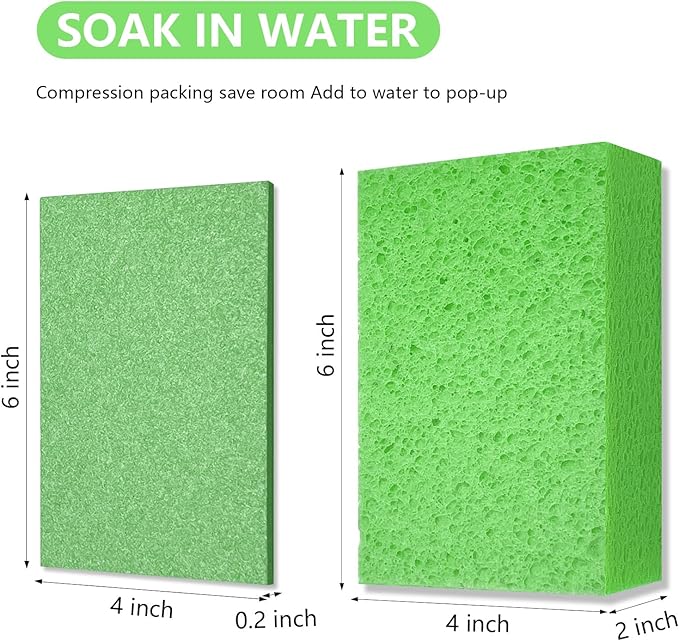 Cleaning and Washing Sponge, 3 Pack Large Extra Thick Heavy Duty Sponge Multi-Purpose for Kitchen Bathroom Bike Boat Car, Natural Cellulose Sponges 4" X 6" X 2" (Green)