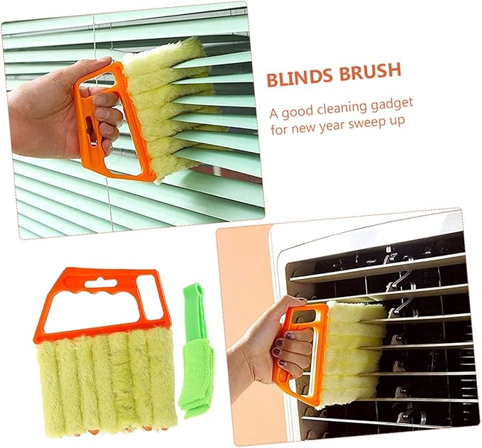 VALICLUD Blinds Cleaning Brush Set 2pcs – 7-Tooth Orange 3-Tooth Green Window Shutter Brushes for Air Conditioner Vent Dust Removal and Home Cleaning