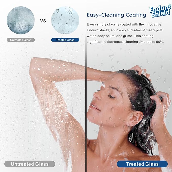 31" W ×80" H Shower Glass Panel, Frameless Fixed Glass Shower Panel with Clamps, 3/8" (10mm) Thick Clear Certified Tempered Shower Door, Bathroom Shower Screen in Brushed Nickel UKH07B2-31X80-BN