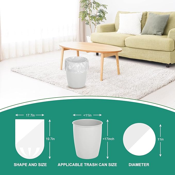Magesh 4 Gallon Trash Bag Strong, Leakage-Free, Small Garbage Bags Unscented Thick for Bathroom, Office, Kitchen Small Trash Can, 15L, 105 Bags, Clear