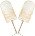 ONESIMUS 2 Pack Lambswool Dusters Fluffy Handheld Natural Feather Duster, 16.5 inch Washable Reusable Wool Dusters with Solid Wooden Handle for Cleaning Ceiling Fan, Interior, & Car etc